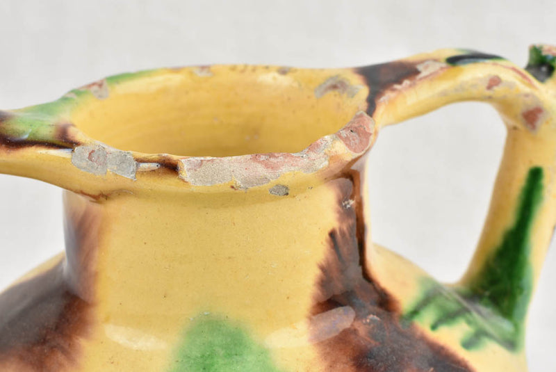 19thCentury Yellow & Green Glazed Water Pitcher / orjol 9½" Chez Pluie