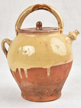 Antique French Water Pitcher With Lid - yellow 10¾"
