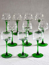 Set of 11 Alsace wine glasses with green stems