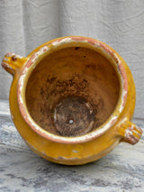 Large antique French confit pot with yellow glaze 11 ½"