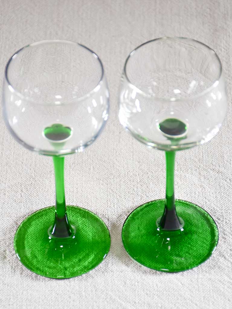 Set of 11 Alsace wine glasses with green stems