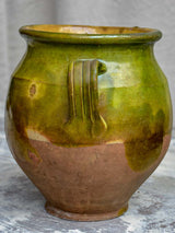 Antique French confit pot with green glaze 9"