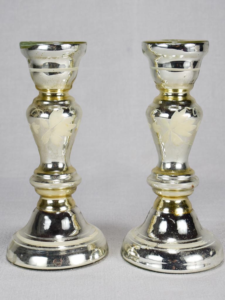 Pair of 19th-century mercury glass candlesticks 8¼"