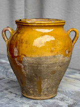 Large antique French confit pot with yellow glaze 11 ½"