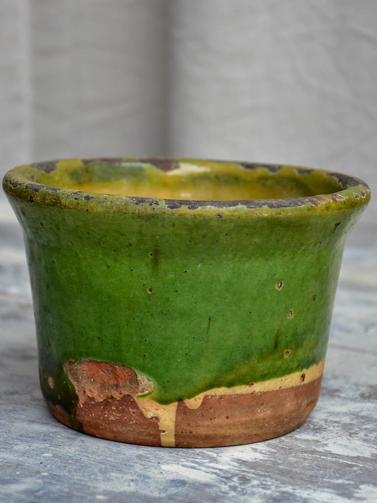 Antique French bowl with green glaze