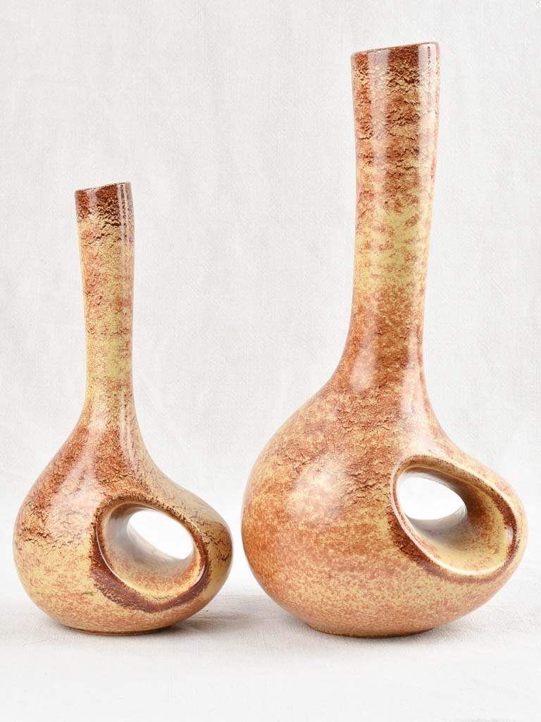Two vintage ceramic vases ochre 16¼" Chez Pluie
