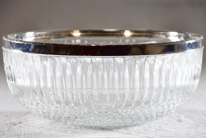 Vintage French punch bowl with cut glass and stainless steel rim 8¾"