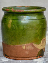 Antique French terracotta pot with dark green glaze