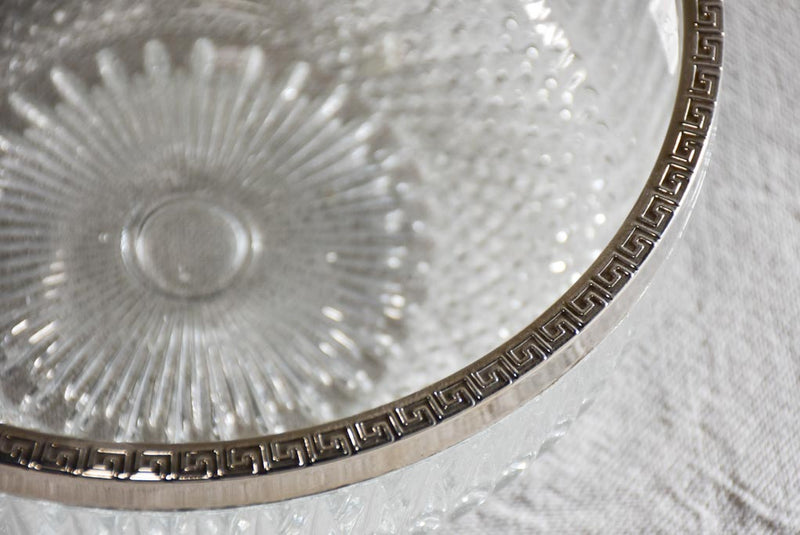 Vintage French punch bowl with cut glass and stainless steel rim 8¾"