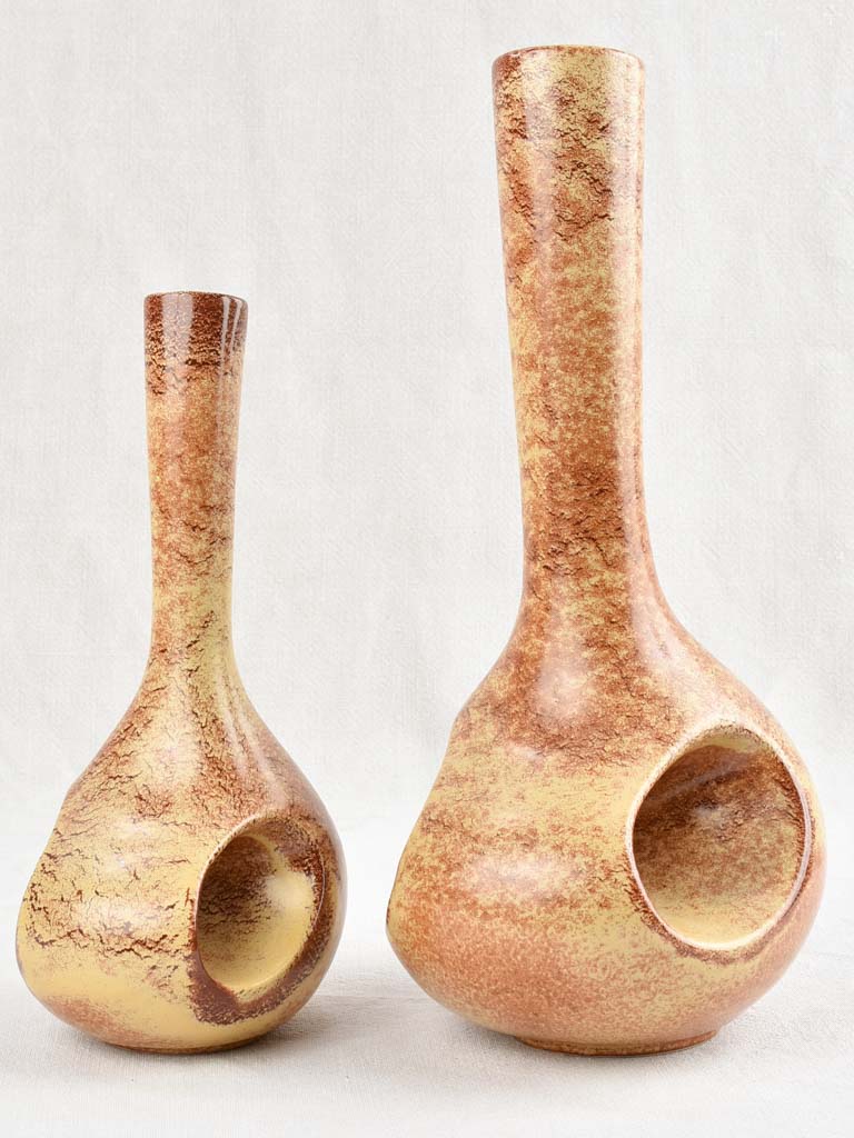 Two vintage ceramic vases ochre 16¼" Chez Pluie