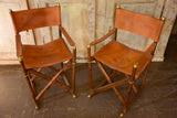 Pair of vintage folding leather Director chairs - Almazan
