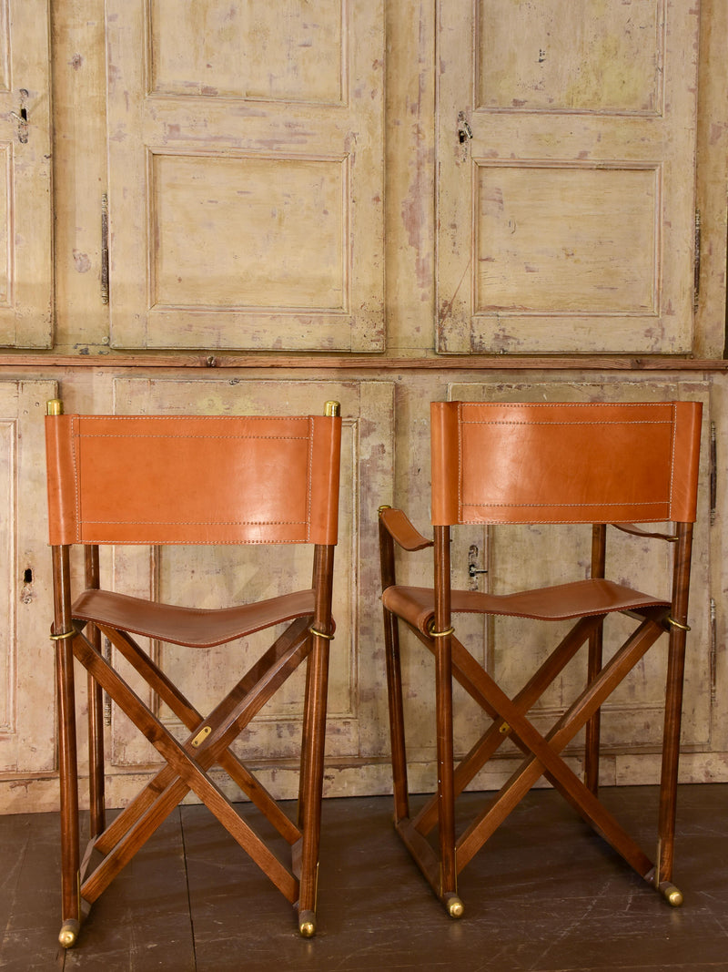 Pair of vintage folding leather Director chairs - Almazan