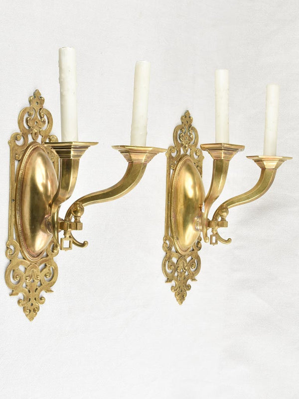 Pair of 2 light wall sconces - 19th century - 17¼"