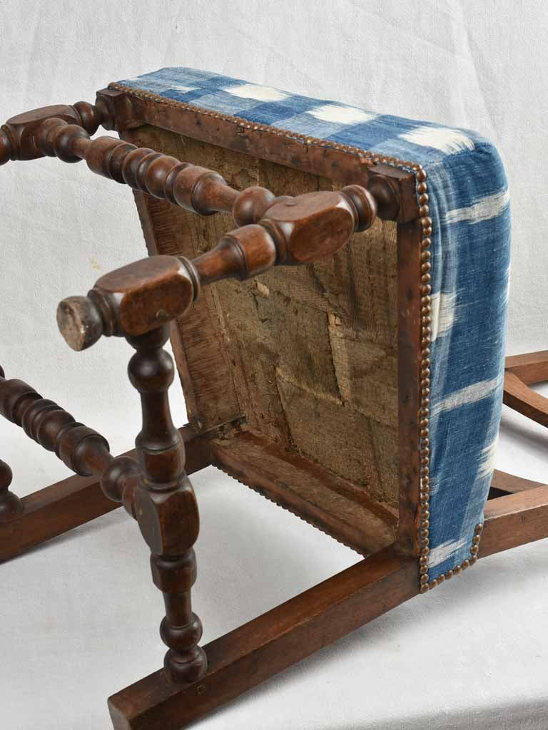 Antique Wooden Chair with Blue Fabric