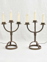 Vintage 1950s Wrought Iron Candlestick Lamps
