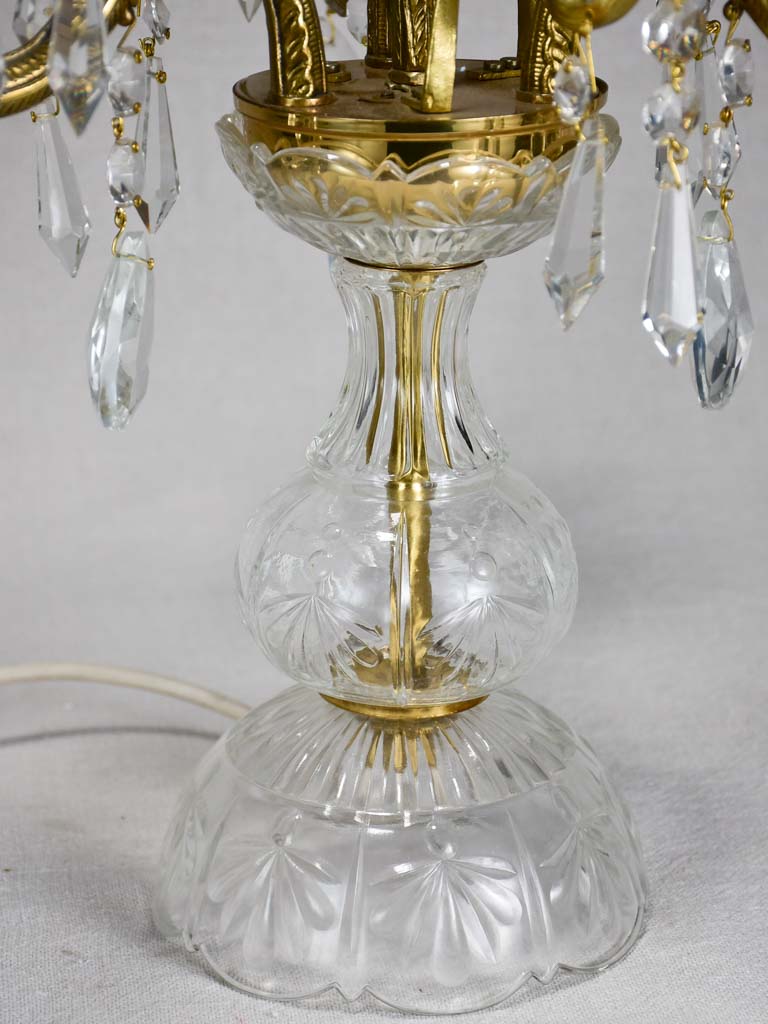 Antique Brass-Frame Three-Light Crystal Lamp