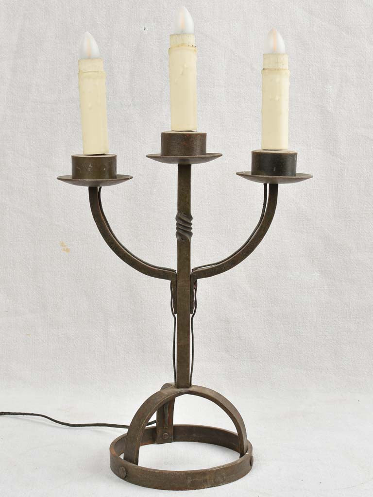 Pair of 1950S Candlestick table Lamps Wrought Iron 20" Chez Pluie