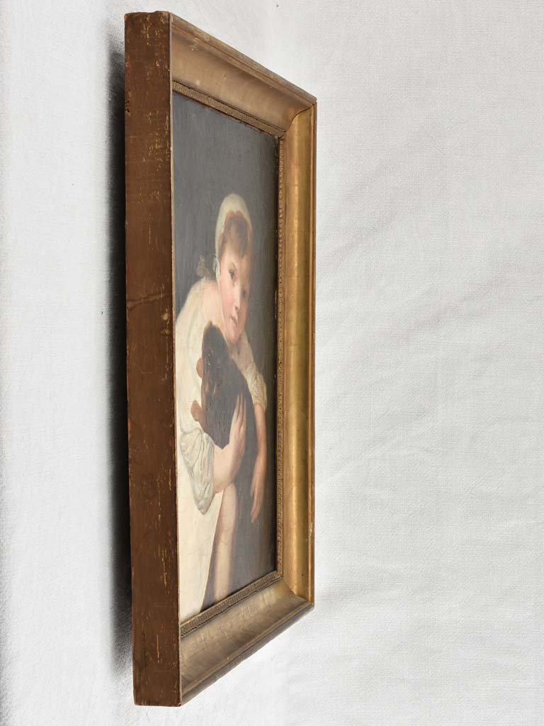 19th century portrait of a little girl with a puppy 21¼" x 17¾"