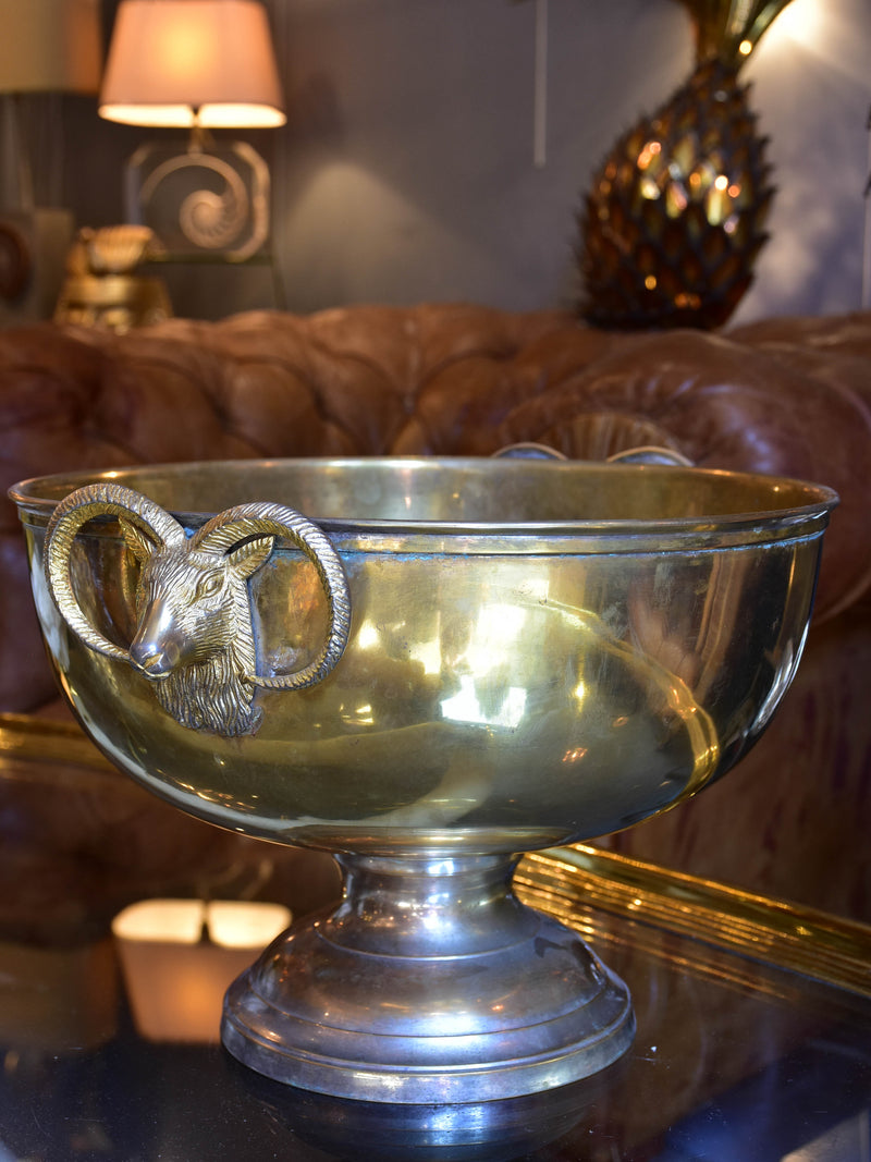 Large vintage Champagne bucket with rams’ heads handles