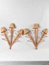 Pair of vintage raffia & bamboo wall sconces