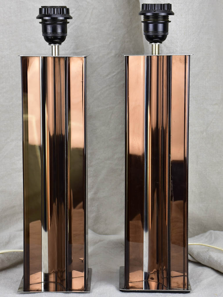 Pair of 1970's lamp bases - brown lucite and chrome