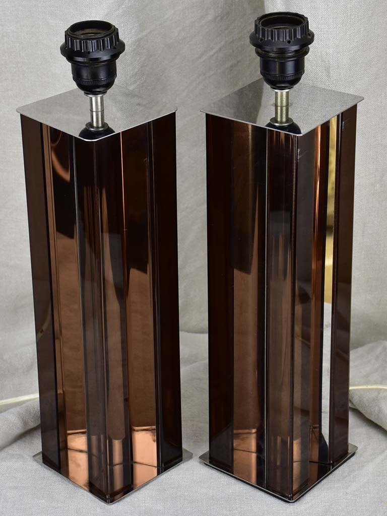 Pair of 1970's lamp bases - brown lucite and chrome