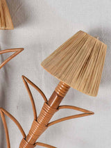 Pair of vintage raffia & bamboo wall sconces