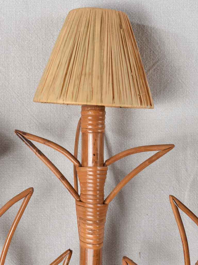 Pair of vintage raffia & bamboo wall sconces