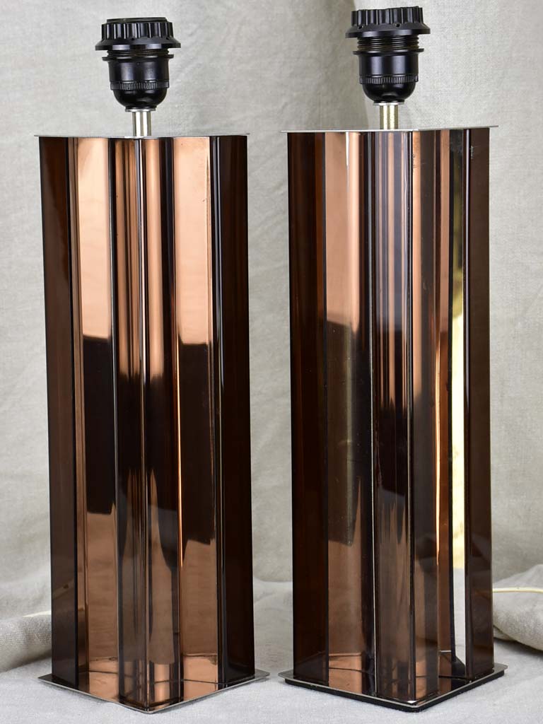 Pair of 1970's lamp bases - brown lucite and chrome