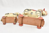 Small Antique French Toys - Two pull toy horses 16¼"