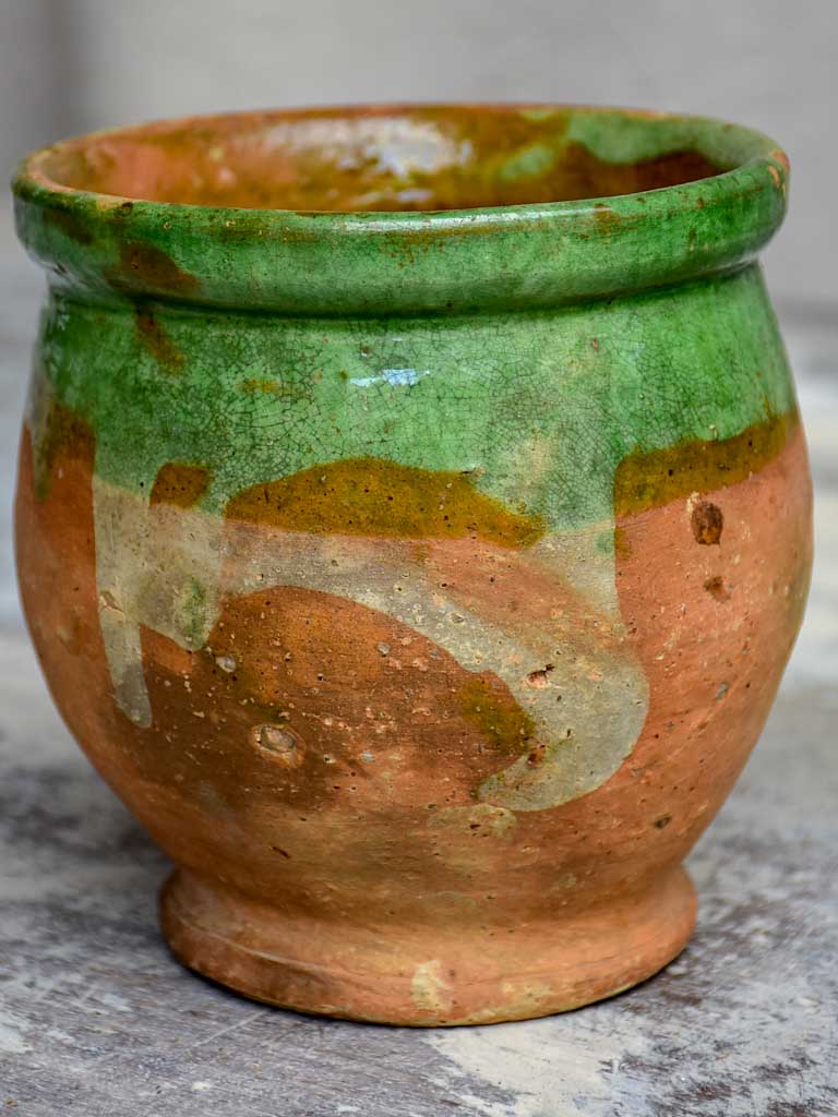 Antique French mug with green glaze