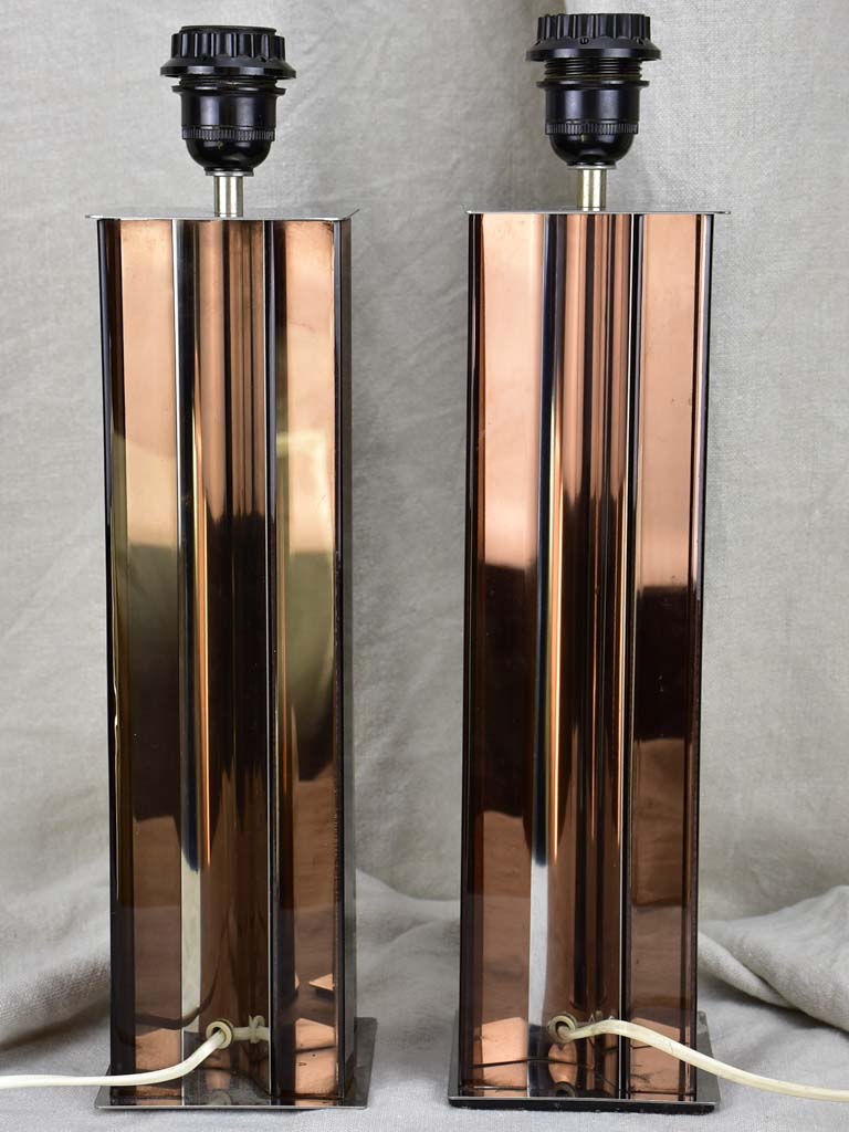 Pair of 1970's lamp bases - brown lucite and chrome