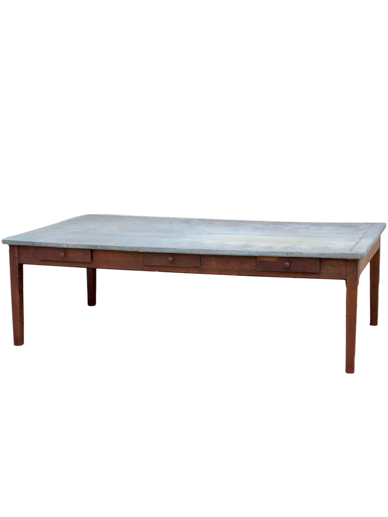 Very large French preparation table with zinc top