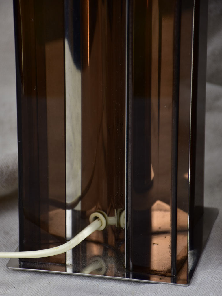 Pair of 1970's lamp bases - brown lucite and chrome