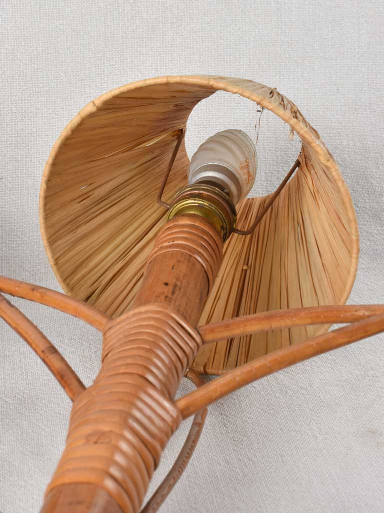 Pair of vintage raffia & bamboo wall sconces