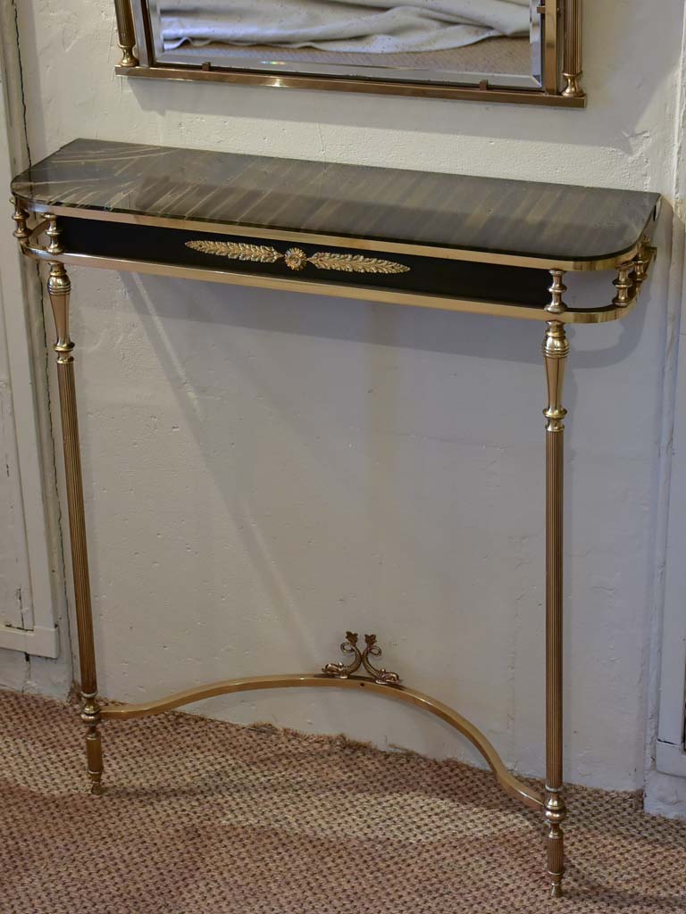 Maison Jansen style console table with matching mirror - dolphin and bay leaf motifs