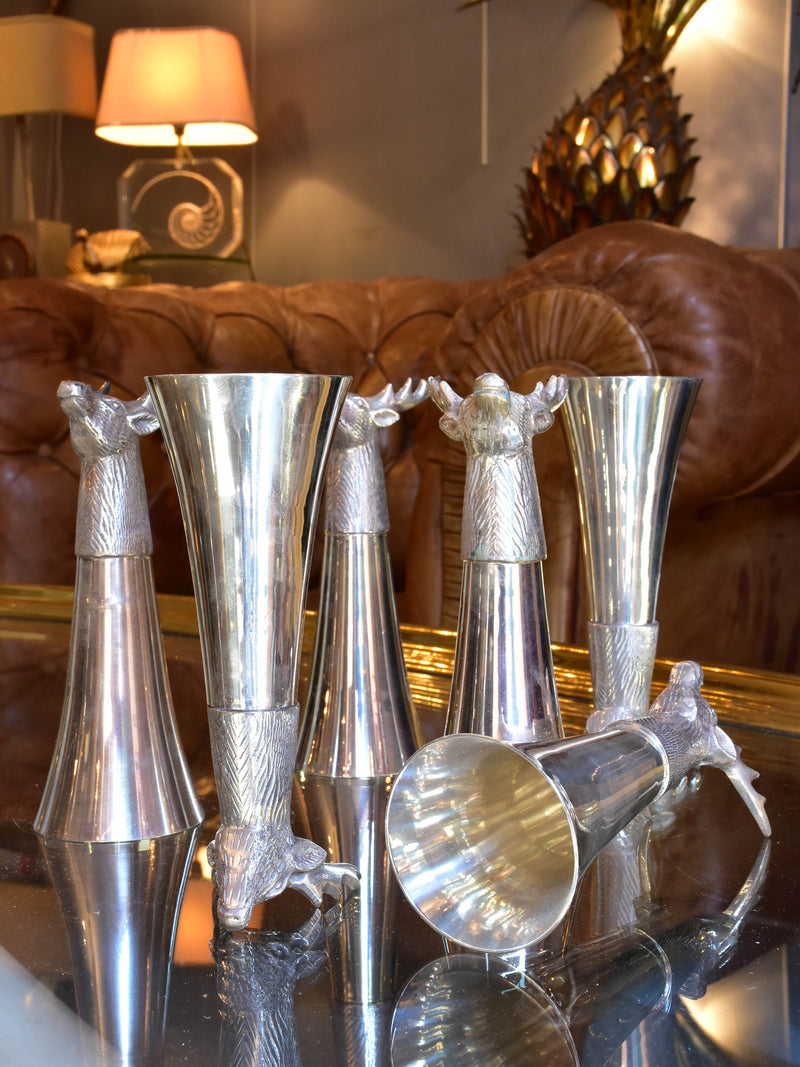 Set of six silver plated hunter’s champagne glasses