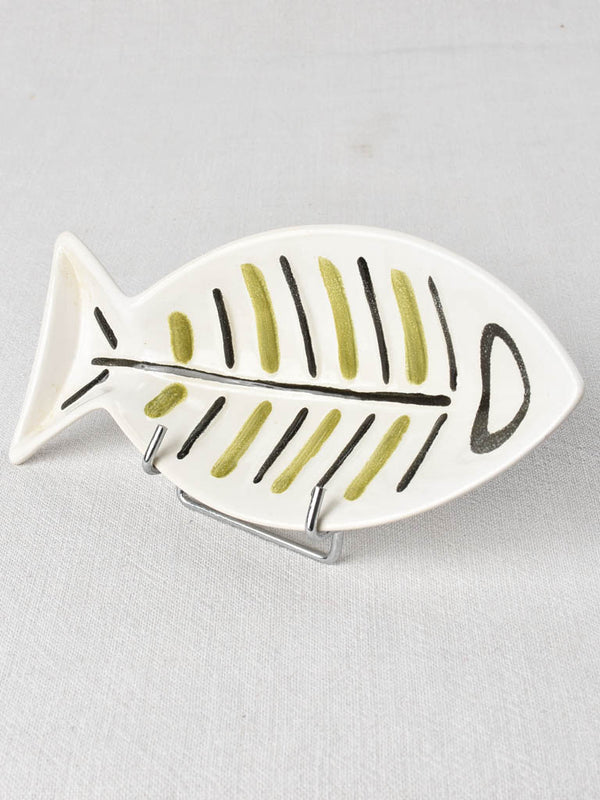 Vintage fish shaped bowl with green and black stripes 9¾"