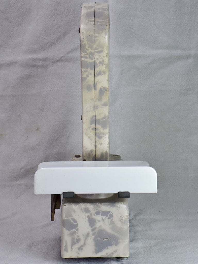 Set of mid century French epicerie scales with faux marble enamel