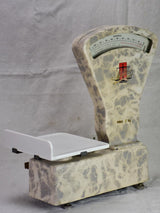 Set of mid century French epicerie scales with faux marble enamel