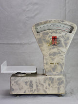 Set of mid century French epicerie scales with faux marble enamel