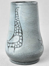 Vintage blue vase with bird like decoration 7"