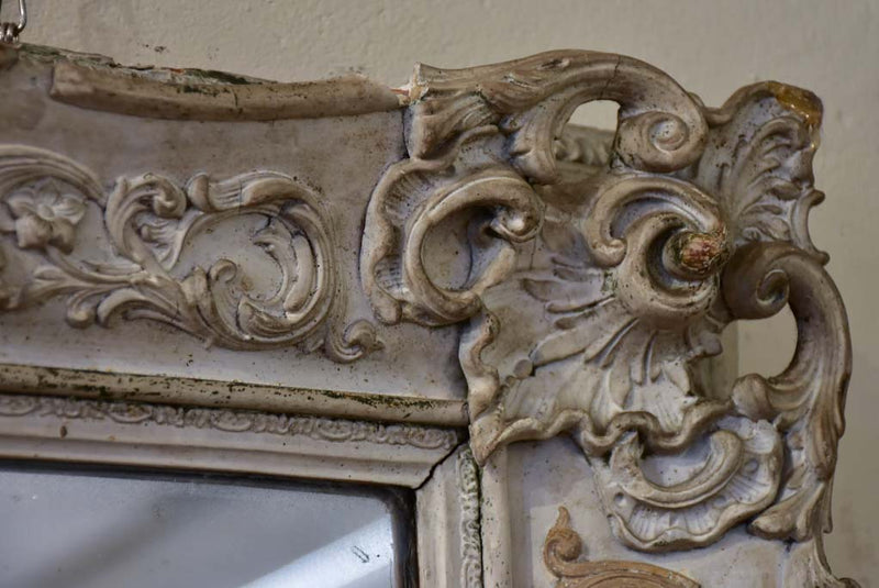 Very large carved wood mirror with gray patina - Louis XV style 42½" x 73¼"