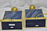 Pair of vintage Le dauphin lamp bases - navy blue lucite, gold, rectangular