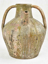 18th century walnut oil pitcher with green patina 12½"