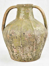 18th century walnut oil pitcher with green patina 12½"