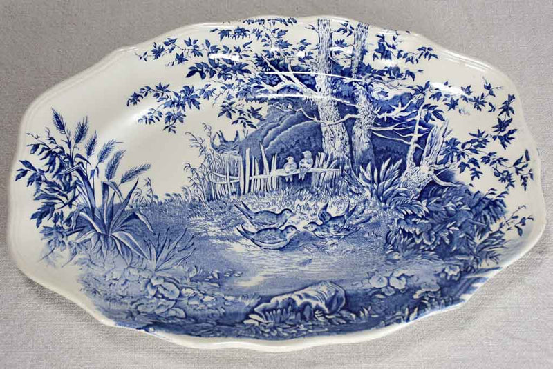 Luneville faience English style dinnerware - blue and white hunting scene