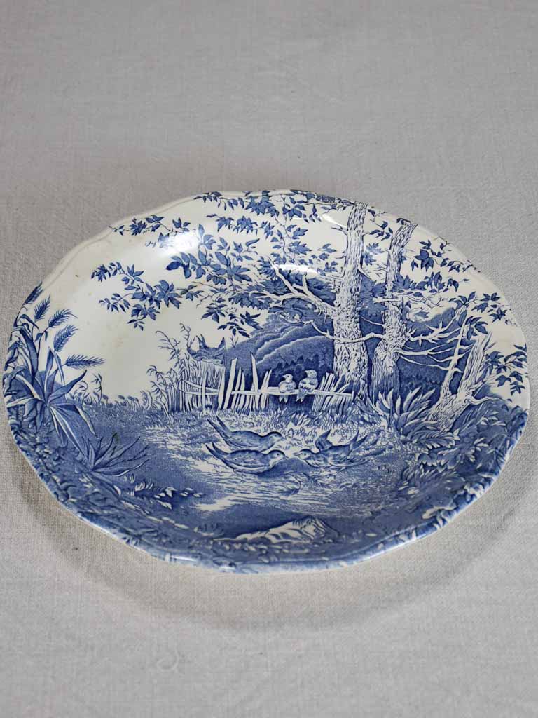 Luneville faience English style dinnerware - blue and white hunting scene