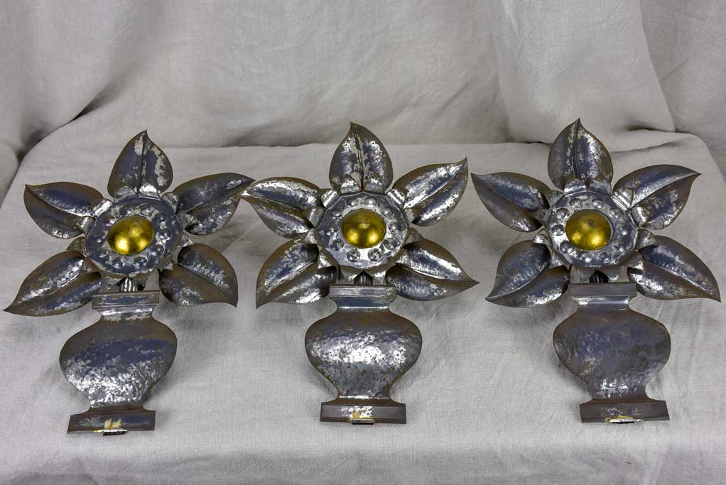 Three 1960's tole wall sconces - flowers