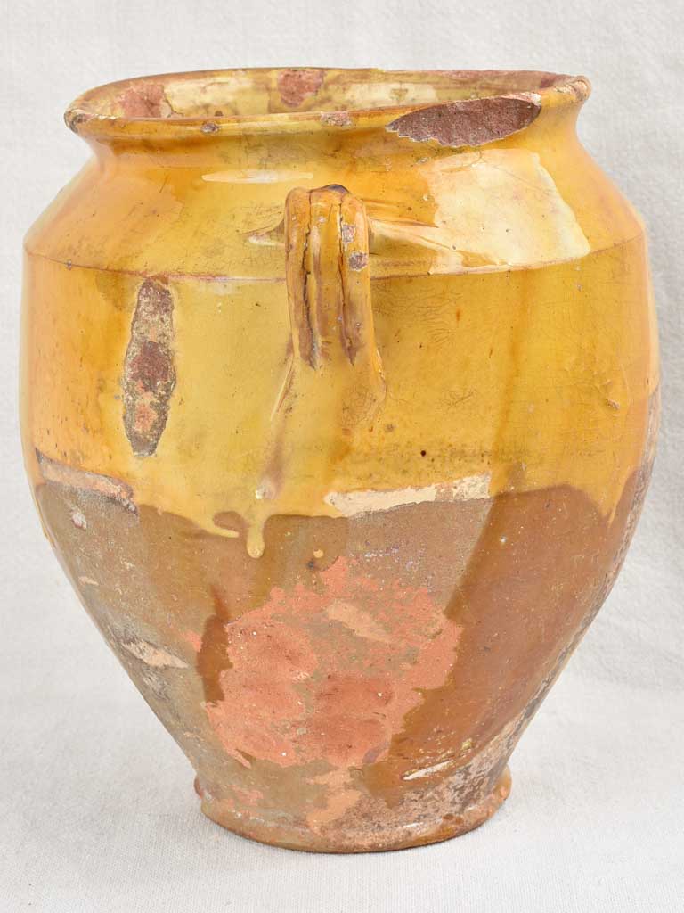 Antique French Confit Pot w/ yellow glaze - 19th century 10¾"